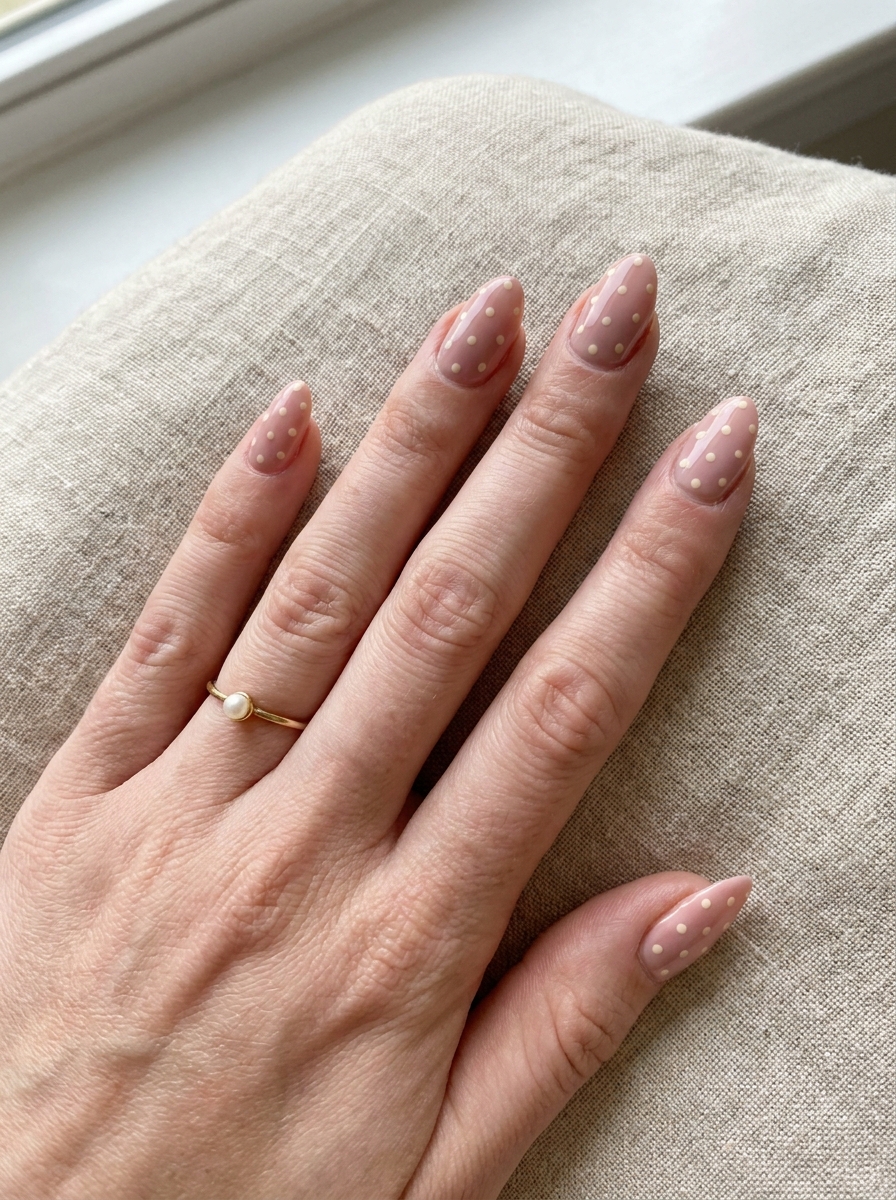 Polka Dot Almond Nails mit mandelförmigen Nägeln und Punktedesign